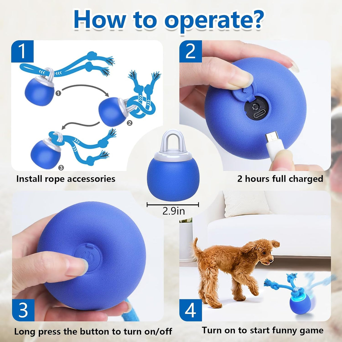 Saolife P51 Pelota Interactiva para Perros con Sonido y Cuerda